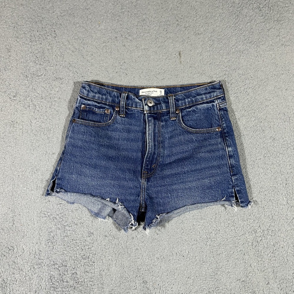 Abercrombie & Fitch The Mom Short High Rise Cut Off Blue Denim Shorts 25/0 #3993